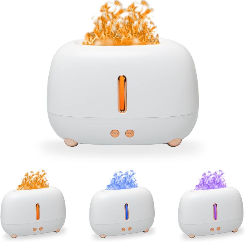 Photo 1 of Wokuya Cute Multicolored Flame Diffuser Humidifier,Essential Oil Aroma Therapy Diffuser with Waterless Auto-Off Protection,Fire Air Diffuser for Home Office Bedroom (White)