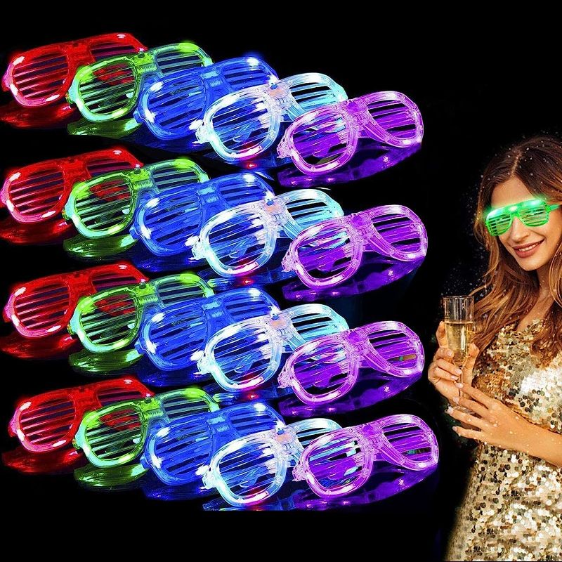 Photo 1 of 20 Pack LED Glasses Party Favors, 6 Colors Light Up Glasses Glow In The Dark Party Supplies Shutter Shades Glow Sticks Glasses Neon Party Sunglasses Kids/Adults Birthday Wedding Concerts Carnival Pool 