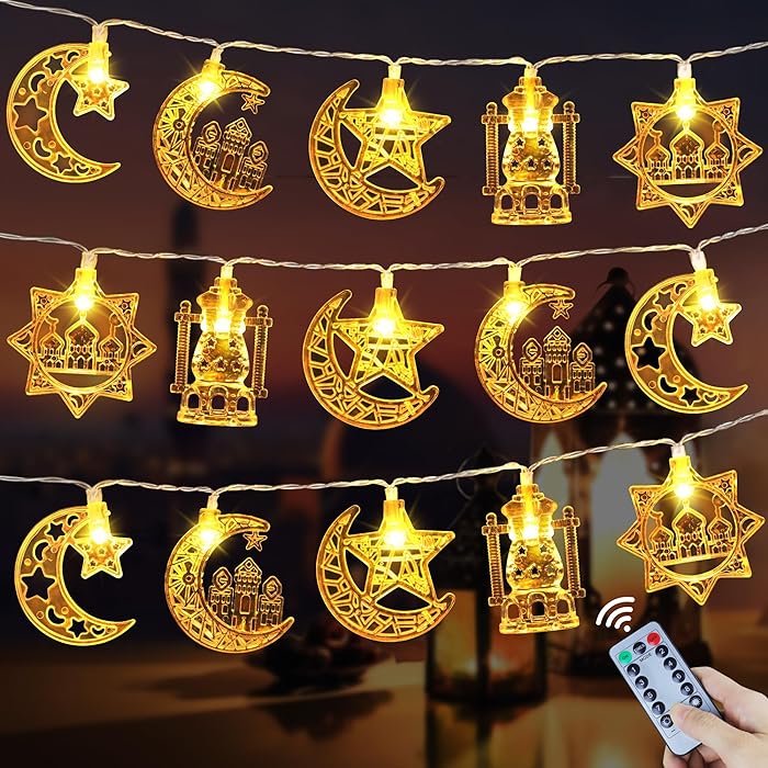 Photo 1 of [Timer] Ramadan Eid Mubarak Decorations String Lights 16.4FT 30 LED Star Moon Lantern Castle Ramadan Lights Battery Operated, 8 Modes Ramadan Decorations Lights Eid Decorations Home Indoor Outdoor