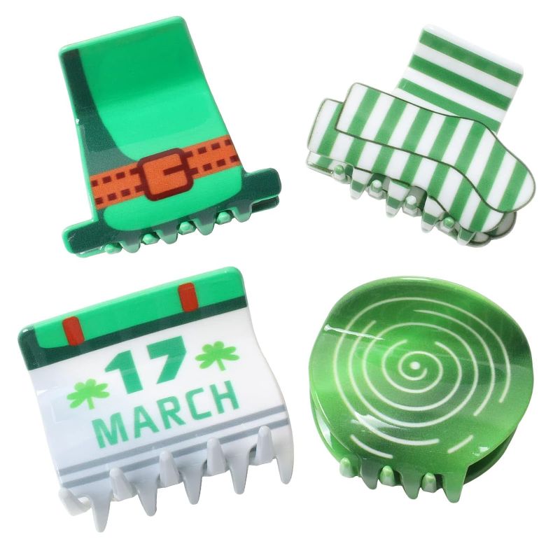 Photo 1 of 4PK Claw Clips for Women Girls Green Hair Claw Small Hair Clip Hair Claws Cute St patrick’s Hair Accessories (color A) 