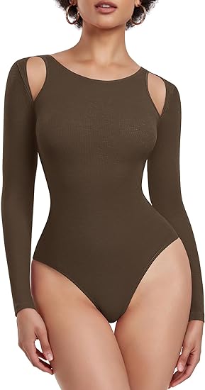 Photo 1 of KIKIMINK Shapewear Bodysuit for Women Tummy Control Long Sleeve Square Neck Seamless Body Shaper Tops Thong XL