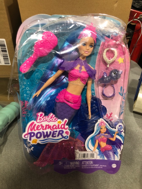 Photo 2 of Barbie Mermaid Power Doll & Accessories Set with Mermaid Fashion Doll, Seahorse Pet, Interchangeable Fins & 5+ Storytelling Pieces Malibu