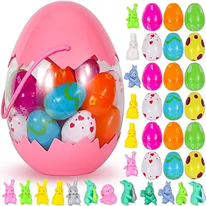 Photo 1 of Atonofun 18 Pack Prefilled Easter Eggs Filled with Bunny Toys, Easter Eggs Hunt Easter Easter Basket Filler Stuffers for Toddlers Kids, Easter Party Favors Gifts for Boys Girls Easter Eggs with Toys
