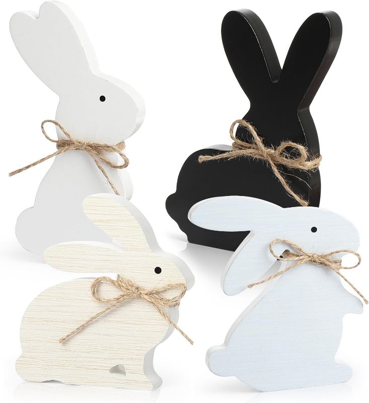 Photo 1 of  Spring Decorations for the Home, Farmhouse Wooden Bunny Table Signs Spring Tiered Tray Decor, Rustic Freestanding Spring Tabletop Decoration