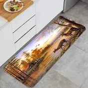 Photo 1 of Alishomtll Farmhouse Kitchen Mat Anti Fatigue 2 Pieces, Non Slip Kitchen Rugs Waterproof Mats, Coshioned Standing Mats Runner Rugs with Ranch Sunset,17.3''x29''+17.3''x47''