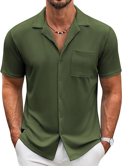 Photo 1 of COOFANDY Men's Casual Button Down Shirts Short Sleeve Summer Beach Shirts Untucked Tops with Pocket  LG