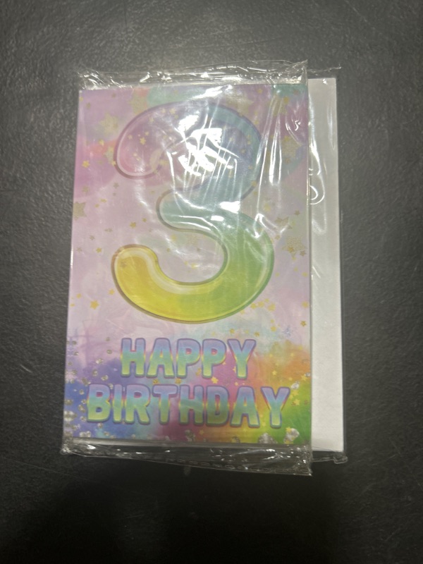 Photo 2 of 3th Birthday party Invitation Cards, Rainbow Holographic invite with Envelopes?20 pack 3 years old