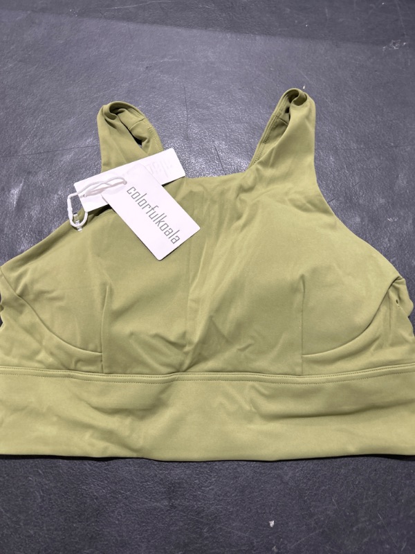 Photo 2 of Colorfulkoala Women's Racerback Sports Bra Tank Top - Longline Crop with Medium Support and Padding X-Large Olive Green