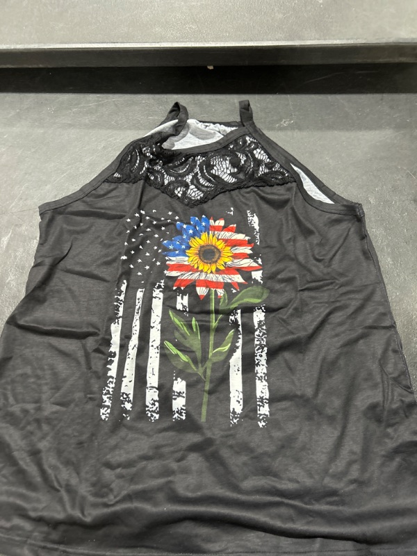 Photo 2 of 4th of July Tank Tops for Women American Flag Shirt Sleeveless Halter Top Patriotic Shirts Summer Tees Vest Medium Black 2