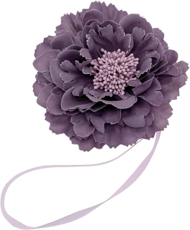 Photo 1 of 2 Piece Large Cloth Flower Magnetic Curtain Tieback Wedding Decorative Holdbacks Rope American Rustic Style Drapery Holder Clip for Girl's Room (Antique Purple)