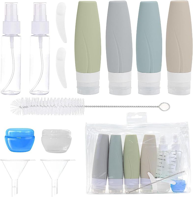 Photo 1 of 15 Pack Silicone Travel Bottles for Toiletries, Leak Proof BPA Free Squeezable Tsa Approved Travel Size Containers Refillable Travel Accessories with toiletry bag
