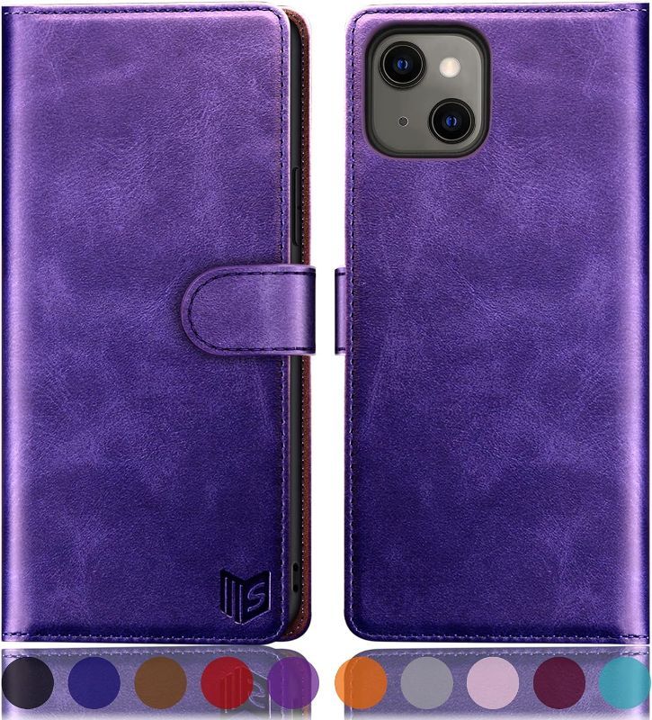 Photo 1 of SUANPOT for iPhone 13 Mini 5.4 inch 5G with RFID Blocking Wallet case Credit Card Holder,Flip Book PU Leather Phone case Shockproof Cover Cellphone Women Men for Apple 13 Mini case Wallet Purple
