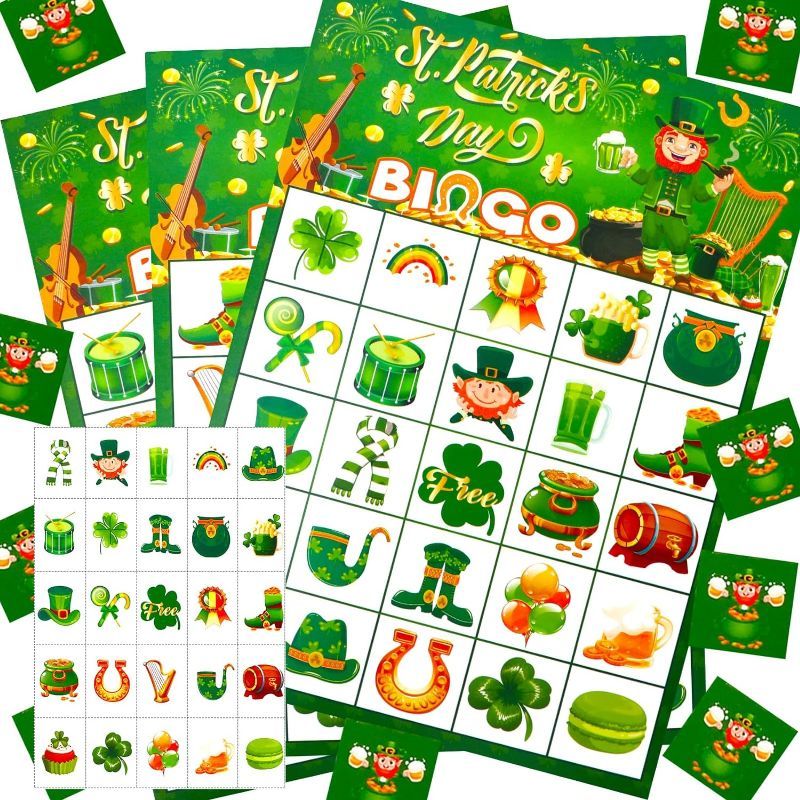 Photo 1 of HOWAF Happy St.Patrick's Day Bingo Game Card, St.Patrick's Day Party Bingo Games,Irish Shamrock Bingo Cards for St.Patrick's Day Party Activities,24 Player
