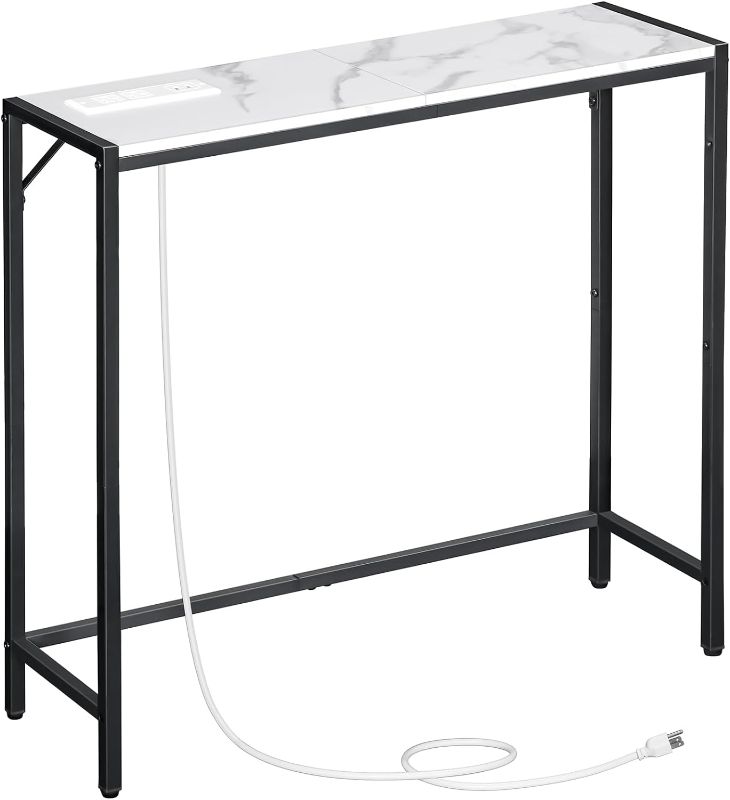 Photo 1 of Small Console Table with Power Station, 30.1” Entryway Table, Behind Sofa Table, Industrial Style, Outlets and USB Ports, Sturdy, for Living Room, Entryway, Foyer, Corridor, Marble CTHM76E01
