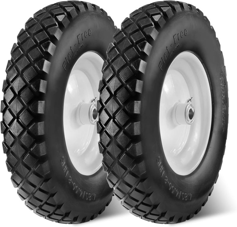 Photo 1 of MaxAuto Wheelbarrow Tire 4.80 4.00-8 Flat-Free 4.80/4.00-8 Tire and Wheel w/Grease Fitting, 3" Centered Hub, 3/4" Bearings, 4.80 4.00-8 Tire for Hand Truck, Trolley, Garden Cart, Wagons
