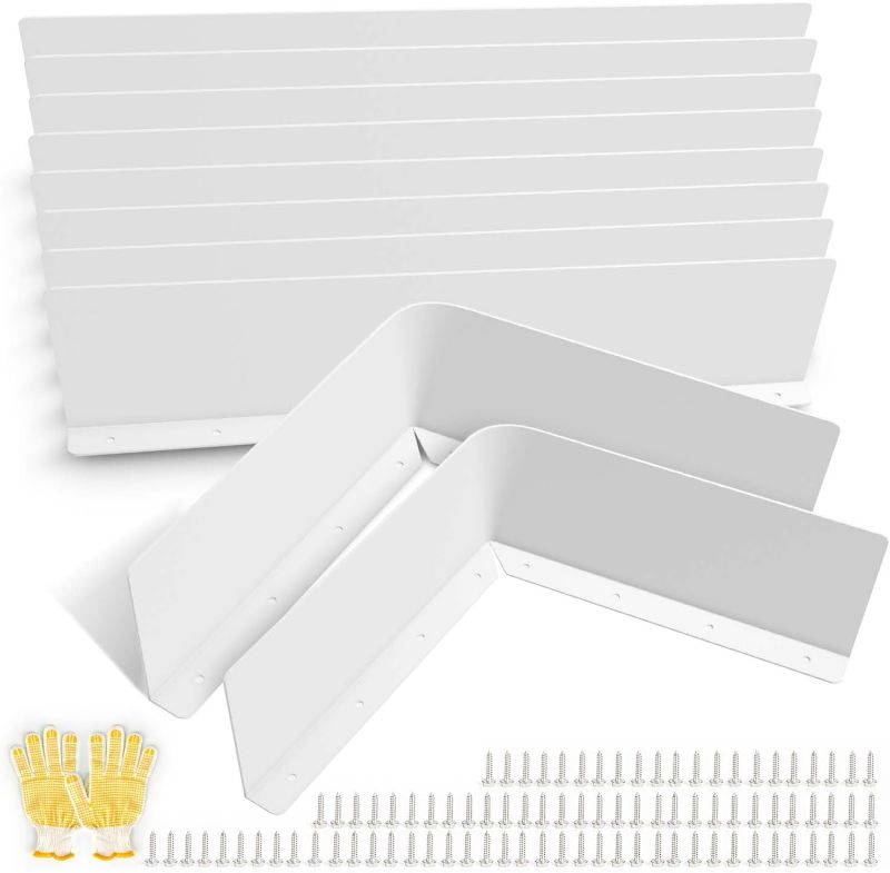 Photo 1 of 10 Pcs Gutter Valley Splash Guards 15.7 x 3.5 Inches Aluminum Downspout Diverter Roof Rain Roofing Gutter Guards with Screws for Shingle Corner and Straight House (White)
