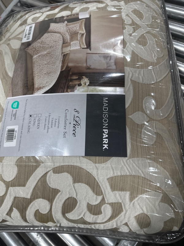 Photo 2 of Madison Park Odette Cozy Comforter Set Jacquard Damask Medallion Design - Modern All Season, Down Alternative Bedding, Shams, Decorative Pillows, Cal King(104 in x 92 in), Tan 8 Piece Tan Cal King (104 in x 92 in)