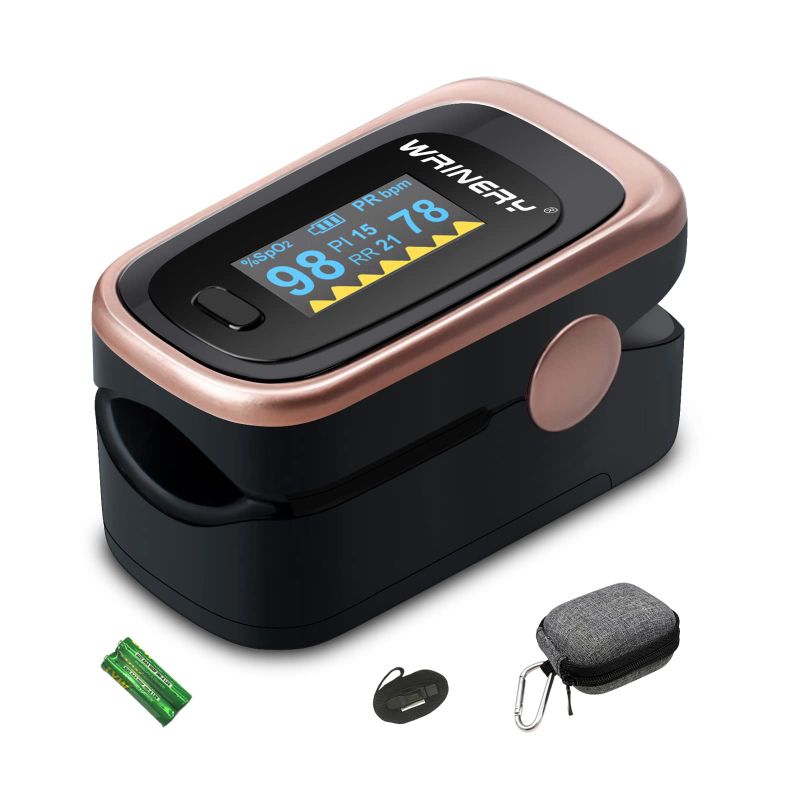 Photo 1 of Pulse Oximeter Fingertip, Oxygen/ O2 Saturation Monitor, OLED Portable Oximetry with Batteries, Lanyard (Rose gold-black)