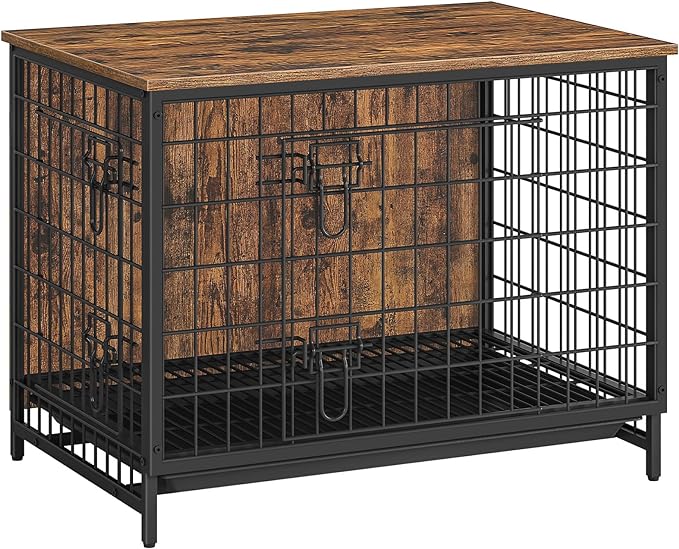 Photo 1 of MAHANCRIS Wooden Dog Crate Furniture, 31.5 inches Indoor Pet Crate End Table, Dog Furniture with Removable Tray, Decorative Dog Kennel for Small/Medium/Large Dogs, Rustic Brown DCHR0201Z
