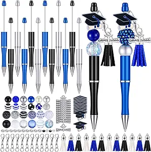 Photo 1 of Jutom 12 Pcs Plastic Beadable Pens with 50 Pcs Colorful Beads 12 Tassels 12 Pendants Assorted Colors Bead Pens for DIY Making Kit for Pens Beaded Pens for Office School Kids Students Nurse (Cap)