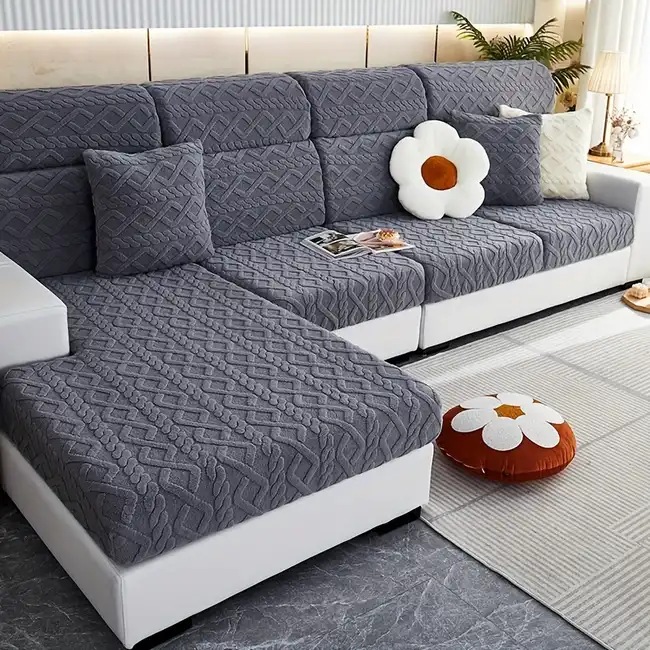 Photo 1 of Sofa Seat Cushion Covers - Universal Stretch Sofa Covers Couch Seat Cover L Shape, Soft Sofa Slipcovers Couch Chaise Covers, Sofa Cushion Protector Covers (Grey Wheat)