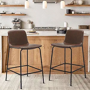 Photo 1 of COLAMY Metal Bar Stools Set of 4, 24 Inch Counter Height Barstools with Back, PU Leather Bar Chairs, Armless Modern Dining Chairs for Kitchen Island Pub Coffee, Dark Brown