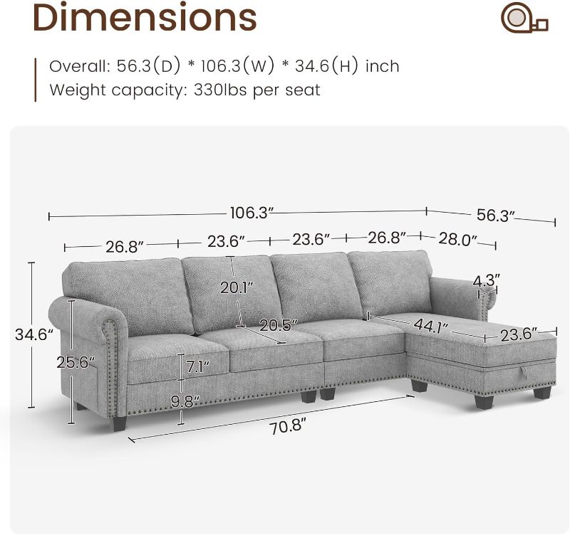Photo 1 of PARTS ONLY BOX 3/3 Nolany Convertible Sectional Sofa L Shape Couch Light Grey PARTS ONLY BOX 3/3