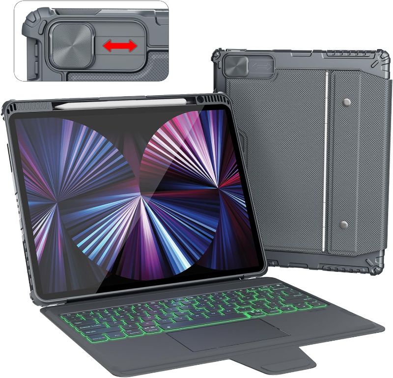 Photo 1 of Nillkin iPad Pro 12.9 Case 3rd Generation with Keyboard, iPad Pro 12.9 4th/5th/6th Gen Case with Keyboard, Detachable Backlit Keyboard with Kickstand and Slide Camera Cover, Wider Trackpad, Space Grey
