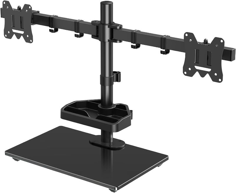Photo 1 of MOUNTUP Dual Monitor Stand, Free Standing Monitor Desk Mount for 2 Screens fits 13-27 inch, Holds Max 17.6 lbs

