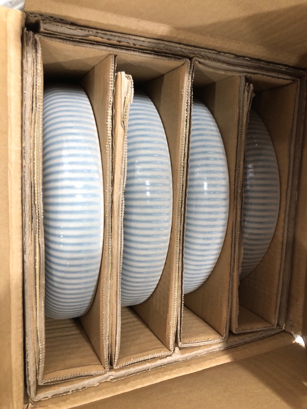 Photo 2 of American Atelier Large Pasta Bowls Set of 4-40 oz, Microwave and Dishwasher Safe, Wide Shallow Stoneware Salad Bowl Set, Plates for Serving Dinner, Kitchen, and Eating (Light Blue)