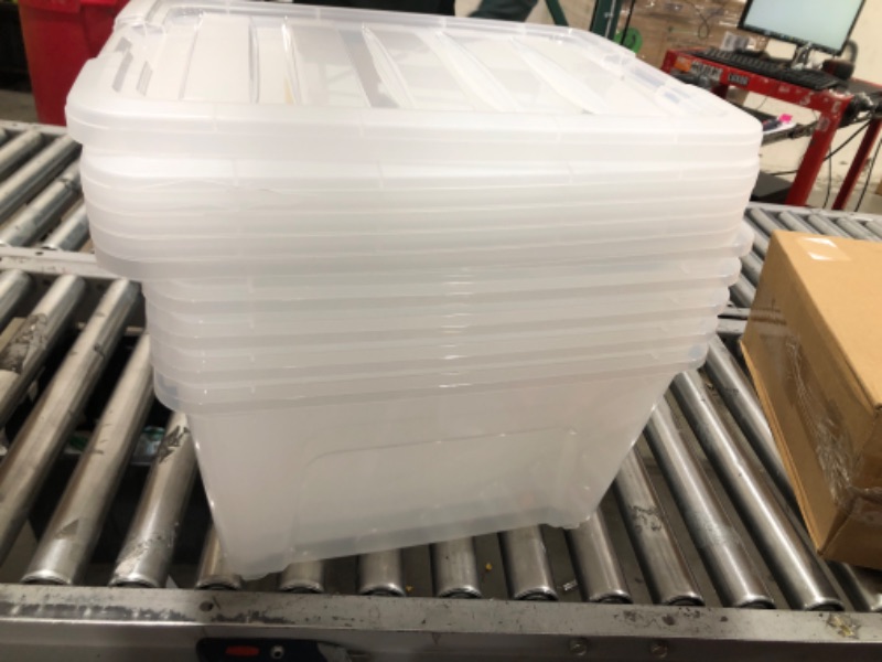 Photo 2 of IRIS USA 32 Qt. Plastic Storage Bin Tote Organizing Container with Durable Lid and Secure Latching Buckles, Stackable and Nestable, 6 Pack, Crystal Clear 32 Qt. - 6 Pack, Crystal Clear