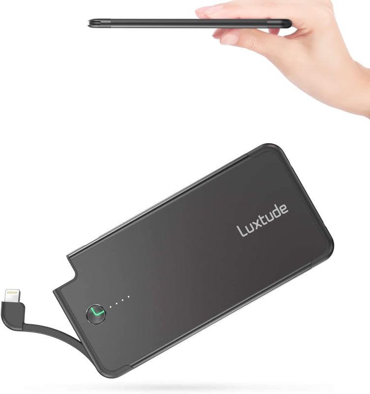 Photo 1 of Luxtude 5000mAh Portable Charger iPhone Built in Lightning Cable (MFi Apple Certified), Ultra Slim External Battery Pack, Fast Charge Power Bank for iPhone 14/13/12/11 Pro/X/XR/XS Max/10/8/7/6S etc.
