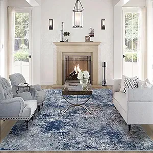 Photo 1 of Area Rugs 9x12 Living Room: Large Machine Washable Area Rug with Non Slip Backing Non Shedding Abstract Stain Resistant Carpet for Bedroom Dining Room Nursery Home Office - Blue