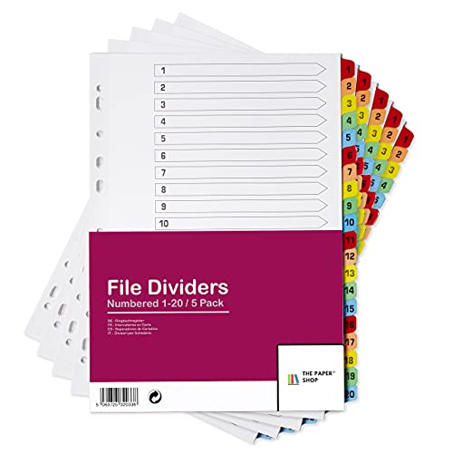 Photo 1 of [5 Pack] Binder Dividers with Tabs A4 1-20 Numbered Tabs | Dividers for 3 Ring Binder | for Organization Pages in 3 Ring Binder Dividers with Tabs, Ea
