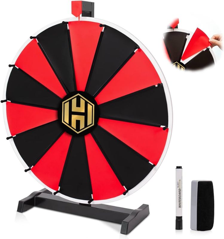Photo 1 of 24 Inch Tabletop Spinning Wheel 14 Slots, Insertable Prize Wheel Spin Wheel Spinner Wheel with Dry Erase Markers & Eraser, Fortune Spin Games for Carnival Trade Show Party