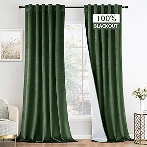 Photo 1 of MIULEE 100% Blackout Velvet Curtains 96 Inches Long 2 Panels, Olive Green Black Out Window Drapes for Bedroom Living Room Back Tab Rod Pocket Room Darkening Thermal Insulated Noise Reducing Curtains