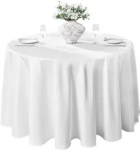 Photo 1 of Round Tablecloth,10 Pack 132inch Stain and Wrinkle Resistant Polyester Table Cloth,Decorative Fabric Table Cover for Kitchen,Dinning,Party,Wedding Round(White)
