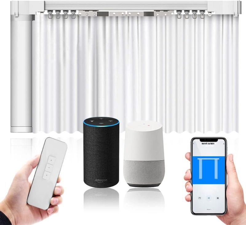 Photo 1 of Electric Smart Curtains System, Automatic Curtain Opener, Motorized Curtains Rod with Remote, Compatible with Alexa/Google Home/Tuya App (Up to165 inches)
