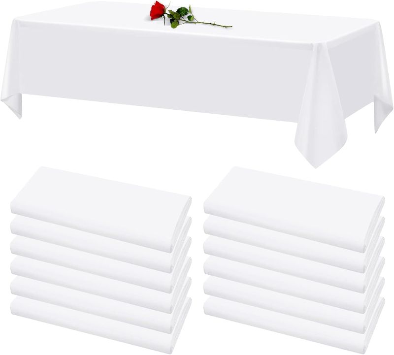 Photo 1 of 12 Pack White Tablecloths for Rectangle Tables Stain and Wrinkle Resistant Washable Polyester Tablecloth 60in
