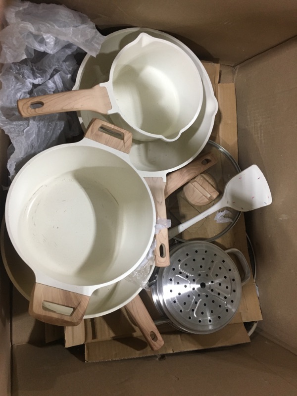 Photo 2 of CAROTE Pots and Pans Set Nonstick, White Granite Induction Kitchen Cookware Sets, 10 Pcs Non Stick Cooking Set w/ Frying Pans & Saucepans(PFOS , PFOA Free) 10 pcs White Granite Cookware Set