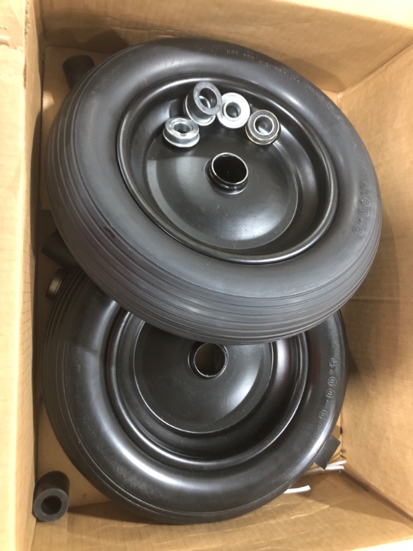 Photo 2 of 13 Inch Wheelbarrow Tires 4.00-6 Flat Free Wheelbarrow Tire, 5/8" or 3/4" Bearings Solid 4.00-6 Tire and Wheel Replacement for Wheel Barrel Wheel Barrow, Includes Adapter Kit(4.00-6 Flat Free) 4.00-6 Flat Free - 13"