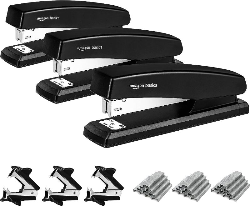 Photo 1 of Amazon Basics Stapler Value Pack Including Staples and Staple Remover, 3 Pack, Black
