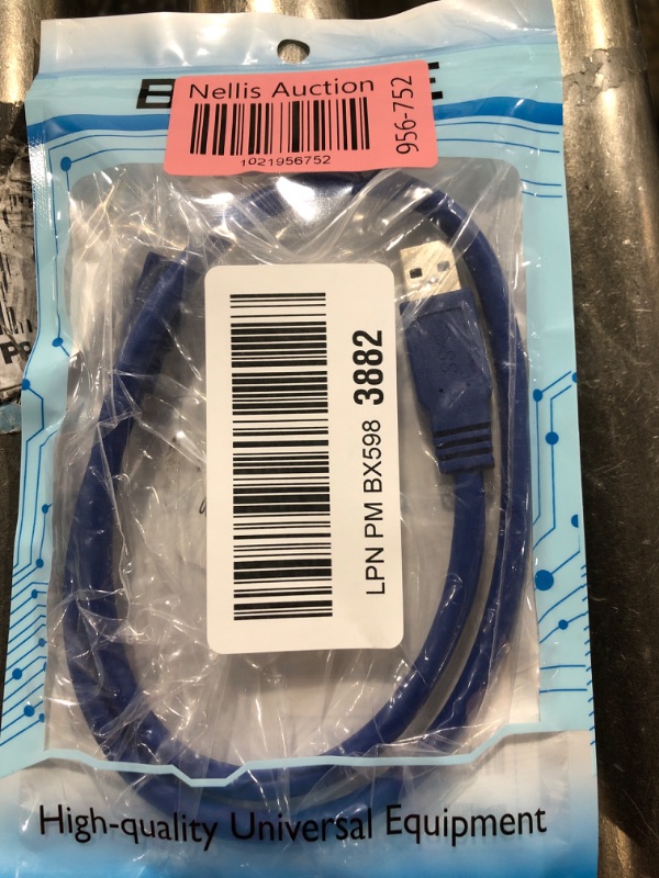 Photo 2 of SuperSpeed USB 3.0 Blue Cable - Type A-Male to Mini B 10-Pin Male - 0.6 Meter (2 Feet) - Round Blue Cable 2 FT