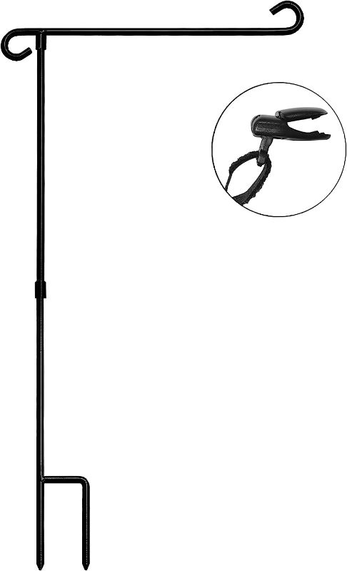 Photo 1 of HOOSUN Garden Flag Stand Holder Pole Easy to Install Strong Sturdy wrought iron Fits 12.5" x 18" Mini Flag with 1 Tiger Clip Curved hook with S type (1)
