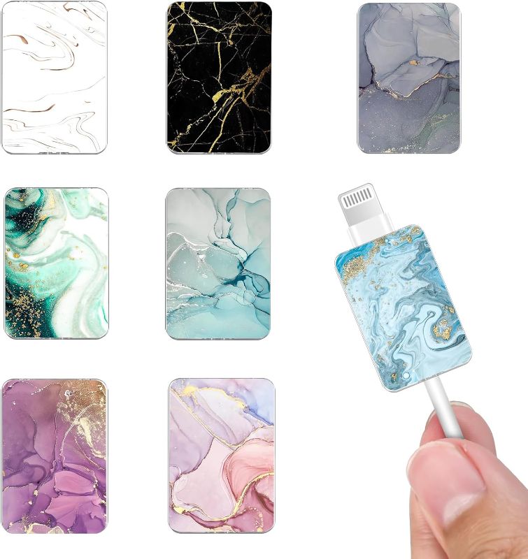 Photo 1 of Cute Marble Cable Protector for iPhone Type-c, Unique Luxury Marble Pattern 8pcs Soft USB Cable Cord Protector,Charging Cord Protector,Cable Chomper,Cable Sleeve Cord Saver for Women Girls