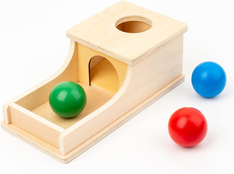 Photo 1 of Busy edition Montessori Toys Object Permanence Box Soft Sound Wooden Baby Ball Drop Play for 6 Month 1 2 3 Year Old Toddlers Infant Early Age Toy (Red Green Blue)