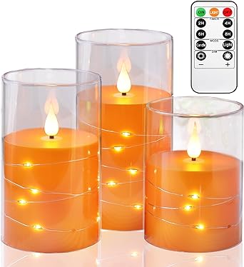 Photo 1 of Orange Flameless Candle, Embedded String, LED Candle with Remote Control, Unbreakable Plexiglass Pillar Candle, Battery Candle, Home Décor-3PK (Orange)