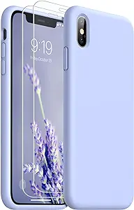 Photo 1 of [3 in 1 iPhone Xs Max Case, Liquid Silicone iPhone Xs Max 6.5 inch Case,Full Body Slim Soft Microfiber Lining Protective,Compatible with iPhone Xs Max,with 2 Screen Protectors(Light Purple)