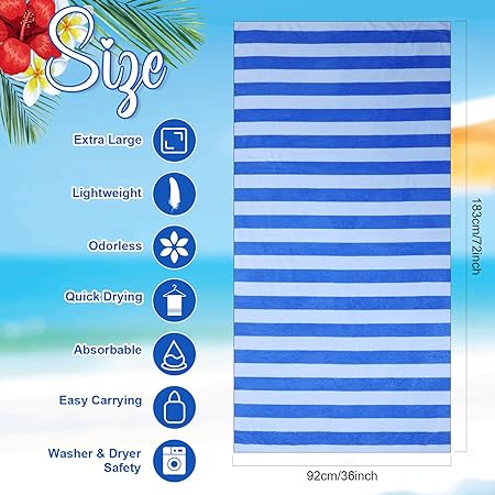 Photo 1 of EBOOT 2 Pack Oversized Beach Towel Set Extra Large Pool Towels Microfiber Quick Dry Swim Towel Blanket for Adult Women Men Hand Face Body Bath Travel Pool(Blue,