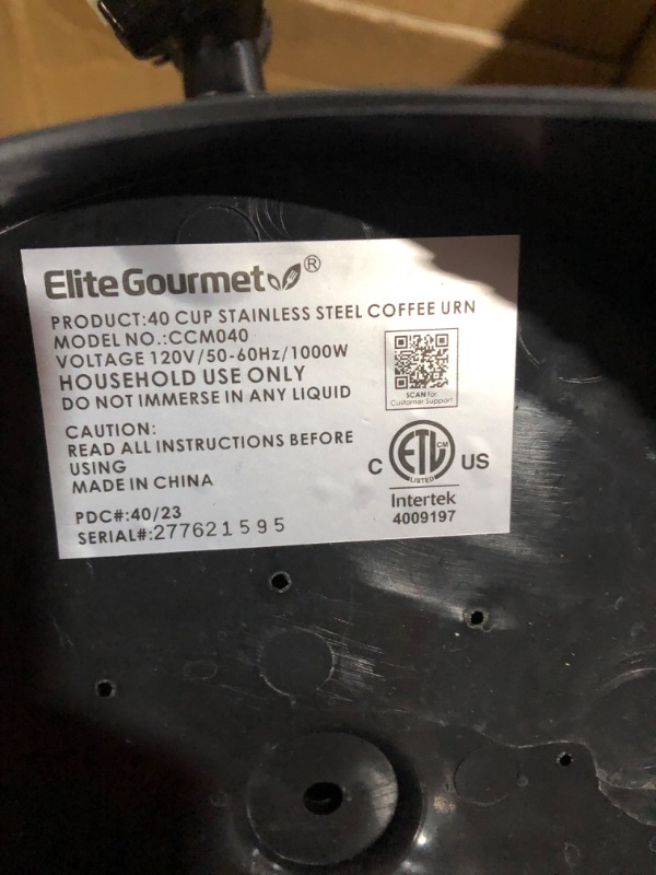 Photo 3 of Elite Gourmet CCM040 Stainless Steel 40 Cup Coffee Urn Stainless Steel